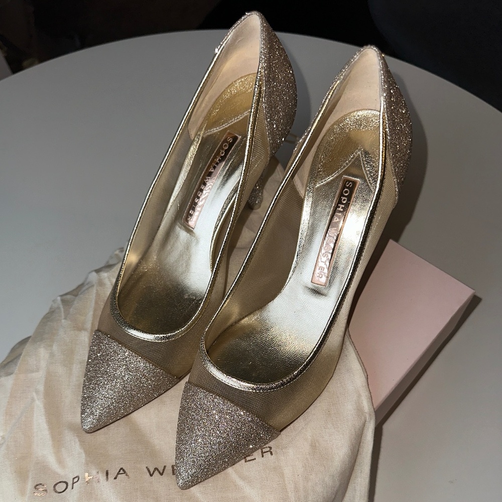 Sophia Webster Jasmine Glitter Mesh Mid-Heel Pumps